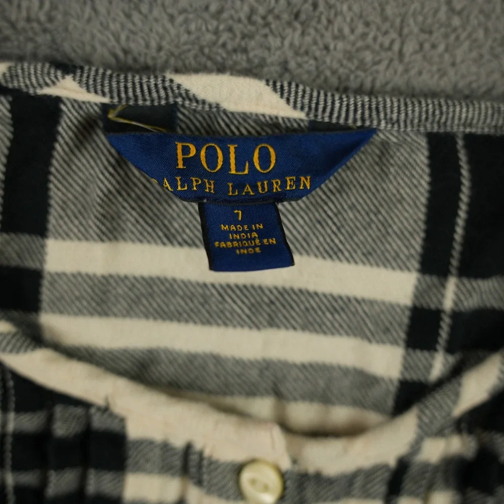 Polo Ralph Lauren Dress Girls 7 Plaid‎ Button Front Long Sleeve Stretch Waist